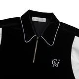 レザートリムベロアジップアップポロシャツ/[UNISEX] Leather-Trimmed Velour Zip Polo (Black)