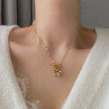 ハートビューティフルトグルバーユニークネックレス/nna Heart Butterfly Toggle Bar Unique Necklace