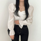 Smocked Back Chiffon Blouse