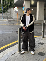 No.0390 varsity hood KNIT zip-up (3color)