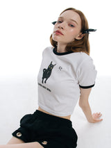 ファイターキャットクロップTシャツ / 0 2 what the cat crop t-shirt - WHITE