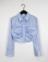 シアニングクロップシャツ/Shirring Crop Shirt (4color)