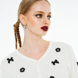 Round Neck Ribbon Cardigan [White]