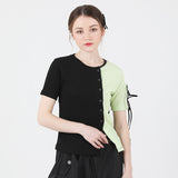 スリットリボンハーフスリーブTシャツ / Slit Ribbon Half-Sleeve T-shirt Green
