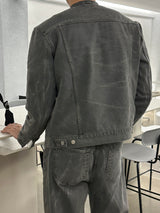 セミオーバーサイズチャイナセットアップデニムパンツ / LMN Semi-Oversized China Setup Denim Pants (Gray)