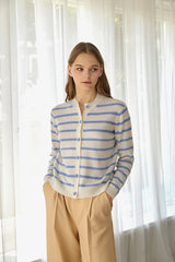 stripe pattern hand beading 100%wool cardigan_ivory (6655893438582)