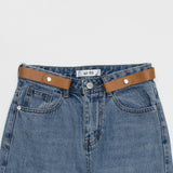 レザーベルトポイントストレートフィットデニムパンツ/BILLLIE SUHYEON LEATHER BELT POINT STAIGHT FIT LIGHT BLUE DENIM [16629]