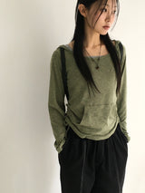 Elt ボカシシャーリングストラップスリムフードTシャツ