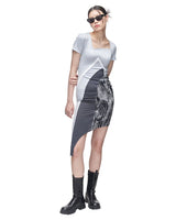 ベルベットパネルジャージドレス/Velvet Panelled Jersey Dress _ Blue Grey