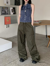 ユロンカラーラインデニムホルターシャツノースリーブ / Yureon Collar Line Denim Halter Shirt Sleeveless
