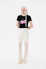 ビッグチェリーホットフィックスポイントクロップTシャツ / BIG CHERRY HOTFIX POINT CROP T-SHIRT [BLACK]