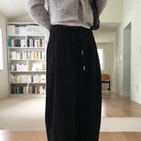 【裏毛】ピルキ コーデュロイ ピンタックストリングロングワイドパンツ