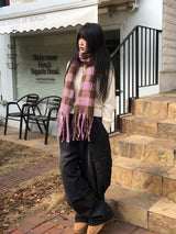 Coing brush check long muffler scarf