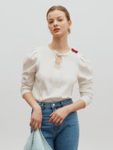 Ribbed  puff top - Ivory (6682209288310)