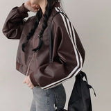 Midi color line loose fit cropped leather jacket (3 colors)