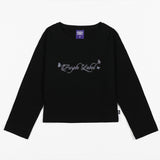 グリッターレタリング長袖Tシャツ / glitter lettering 3/4 sleeve crop top (4649640689782)