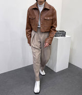 フレンチ レザー クロップジャケット / MO French Leather Cropped Jacket (2 colors)