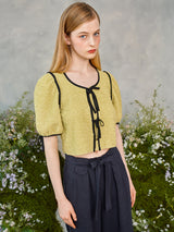 リンクルリボンパフブラウス / Wrinkle Ribbon Puff Blouse (2colors)