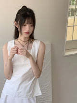 リボン ノースリーブ ベスト ブラウス/ Betin Back-slit Ribbon Sleeveless Vest Blouse