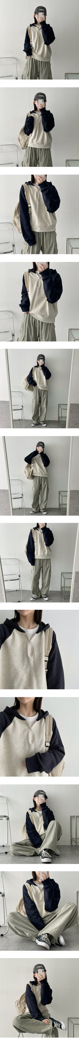 ゼンカラーラグランハーフジップアップフーディー/Zen color raglan half zip-up hood