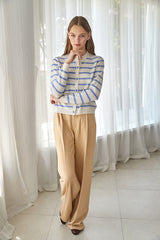 stripe pattern hand beading 100%wool cardigan_ivory (6655893438582)