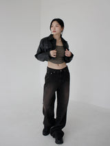 ブラウンウォッシュドデニムトラウザーズ / Brown washed denim trousers