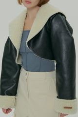 CROP SHEARLING JACKET / BLACK