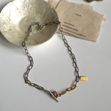 2トーントグルバーボールドチェーンショートネックレス / lx Two Tone Toggle Bar Bold Chain Short Necklace