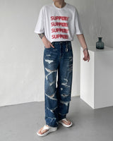 チェンデストロイデニムパンツ / Chen Destroyed Denim Pants (M ~ XL)