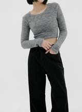 UネックファークロップTシャツ/U Neck Fur Crop T-shirt (4color)