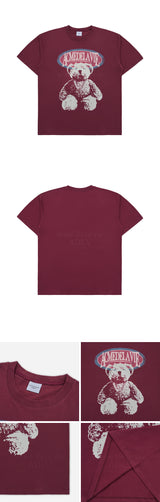 [24SS] ビンテージオーバーラップベア半袖Tシャツ ワイン