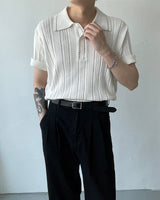 キコスコッチショートスリーブカラーニットウェア / OWN Kiko Scotch Short-Sleeved Collar Knitwear (2 colors)