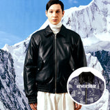 [UNISEX] 'CUL' Reversible Leather and Paisley Bomber Jacket (Black) (6656411271286)