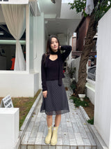 Rosé checkered silk banding skirt