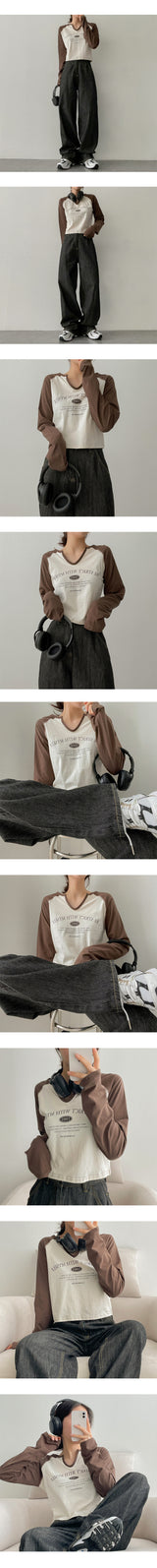Wish Color Raglan V-neck Long Sleeve Tee