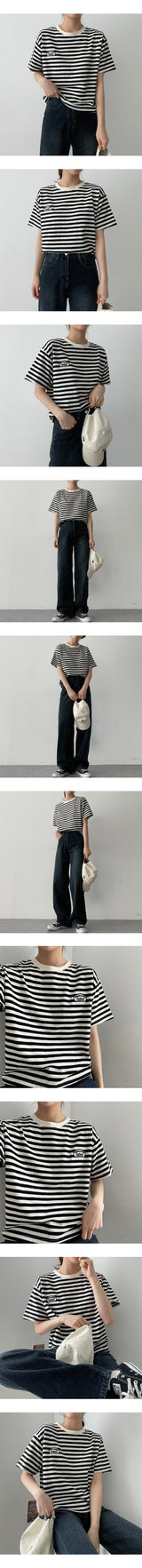 a sco刺繍ストライプショートスリーブシャツ / a sco-embroidered striped short-sleeved shirt