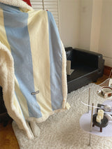 Retro stripe microfiber lamb fleece blanket - 150x200cm - Blue