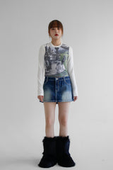 トゥルーローラーライズジーンズスカート / true roller-rise jean skirt