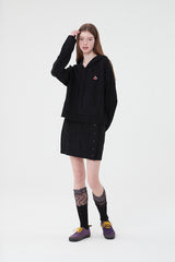 スモールチェリーショットニットフーディー／SMALL CHERRY SHORT KNIT HOODIE [BLACK]
