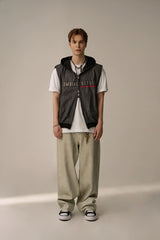 LETTERING DENIM HOODED VEST(BLACK)