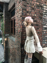 High-Waist Cutting Damage Pleated Skirt