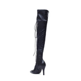Thigh High Lace-Up Heel Boots(Black)