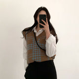 Houndstooth V-Neck Knit Vest