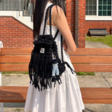fringe mini backpack (black)