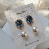 Elegant Oval Crystal and Pearl Piercing - Deep Blue