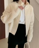 [YELLOMOI]  waffle to way zipup - knit