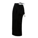 213-CHAIN&SLIT RIBBON SKIRT (6613729181814)