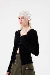 チェリーポップルクロップカーディガン / CHERRY POPPLE CROP CARDIGAN [BLACK]