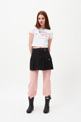 チェリーホットフィックスレースクロップTシャツ / CHERRY HOTFIX LACE CROP T-SHIRT [WHITE]