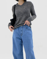 アルファシースルーVネックニット / Alpha see-through V-neck knit (4color)